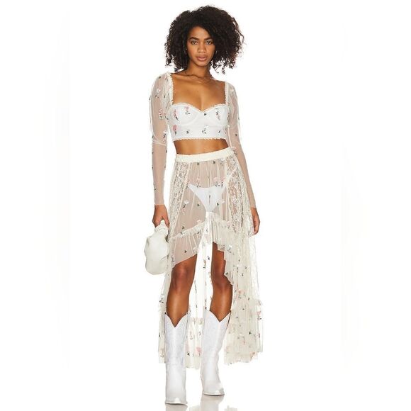 REVOLVE MAJORELLE Lace Embroidered Bustier Long Sleeve Sheer Sexy Top - Picture 6 of 13